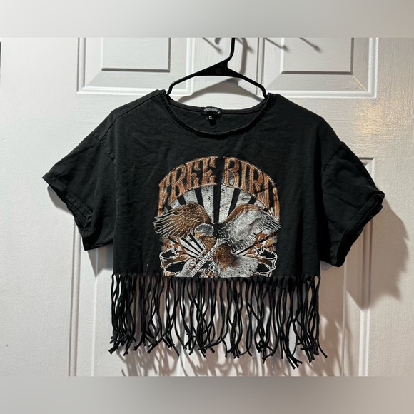 originality Tops - 103. Originality “Free Bird” Rock & Roll Fringed-Hem T-Shirt